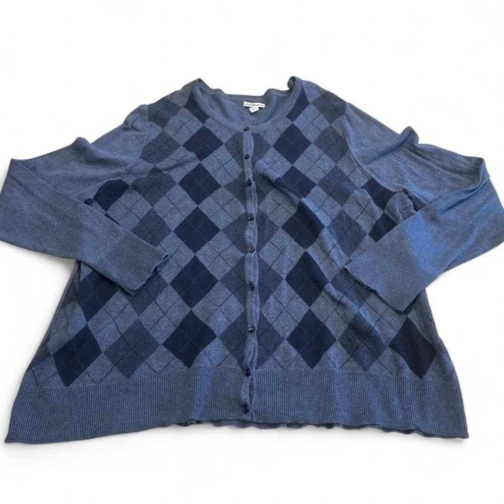 Women Croft &Barrow 2X Button Cardigan Stretch LongSleeve Argyle Academia Preppy